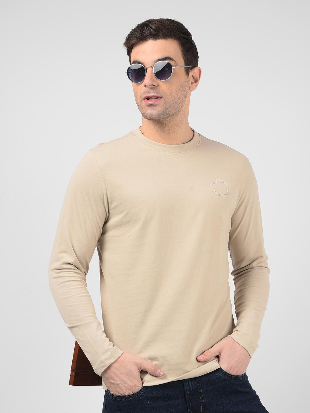 Numero Uno Men Solid Beige T-Shirt